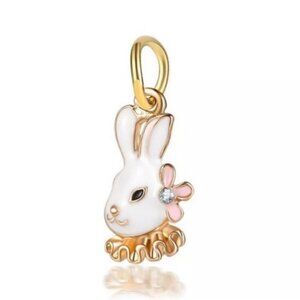 Cute Crystal Bunny With Flower Dangle Charm